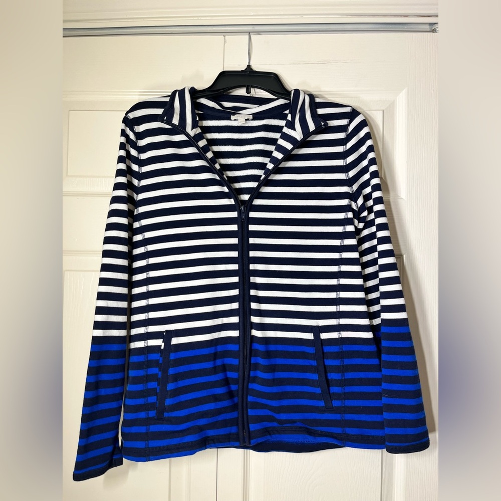 Talbots Women’s Blue White Stripe Full Zipper Jacket
